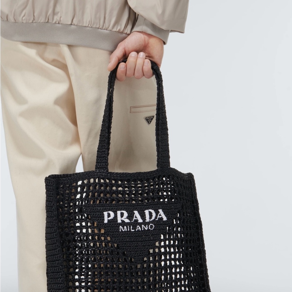 Prada Black Raffia Tote Bag